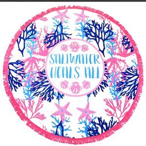 Simply Southern Saltwater Heals All Fringed Large Terrycloth Round Beach Towel
